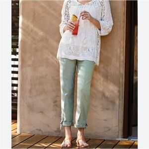 Soft Surroundings Medina Pants Sage Green Roll Up Hem